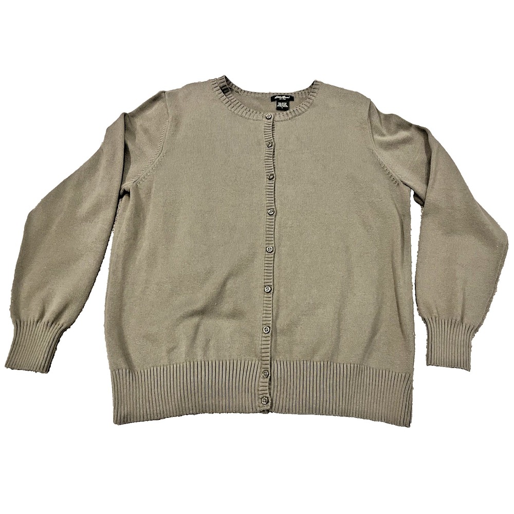 Eddie Bauer Cardigan Button Up Sweater & Vest Olive Green 2 Pc Womens Sz L/XL